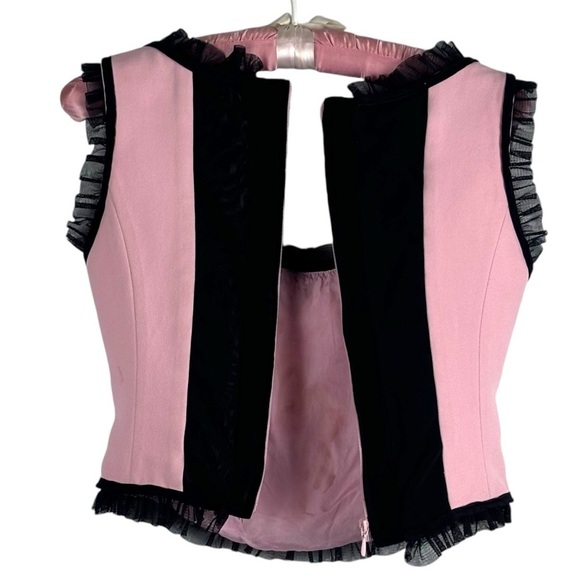 MOSCHINO CHEAP AND CHIC FRENCH MAID PINK BLACK RUFFLE TRIM FEMININE BUSTIER TOP - Picture 5 of 12